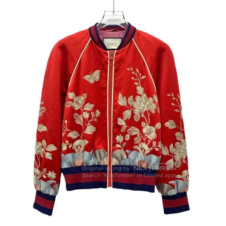 Gucci Gucci Red flower butterfly embroidery mulberry silk stand- Size US XXS / EU 40 - 1 Thumbnail