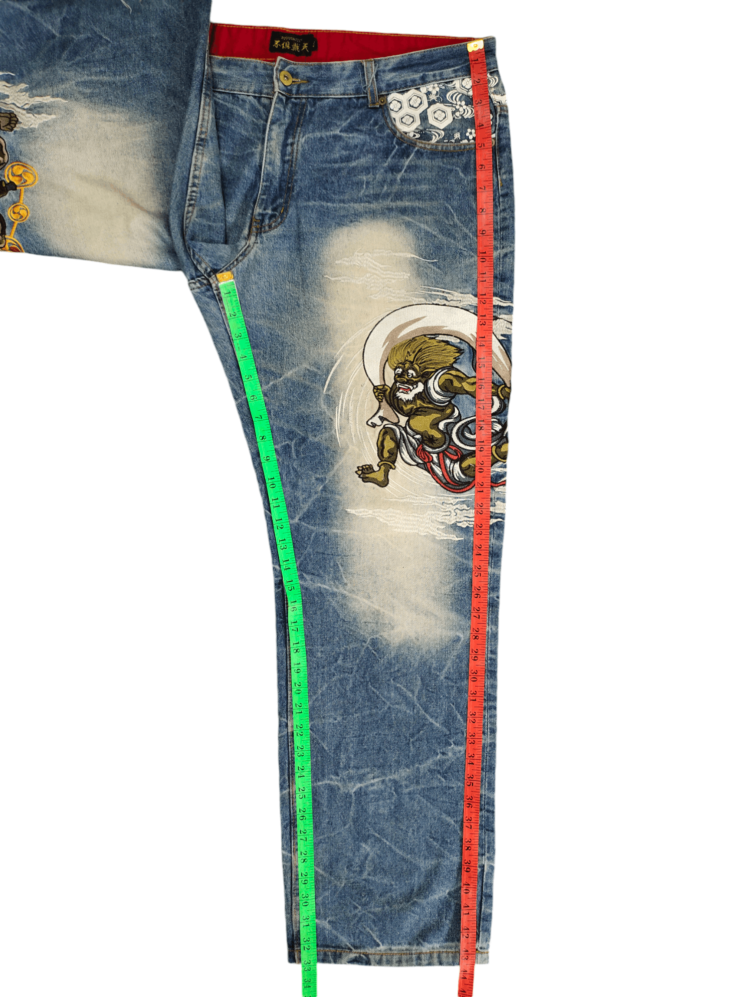 Karakuri Tamashii Fugutaiten Raijin And Fujin Embroidered Jeans Karakuri Y2k Size US 40 / EU 56 - 9 Thumbnail