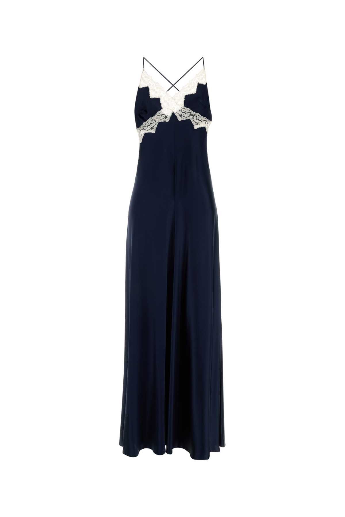 Alberta Ferretti Navy Blue Satin Long Dress Size S / US 4 / IT 40 - 1 Thumbnail