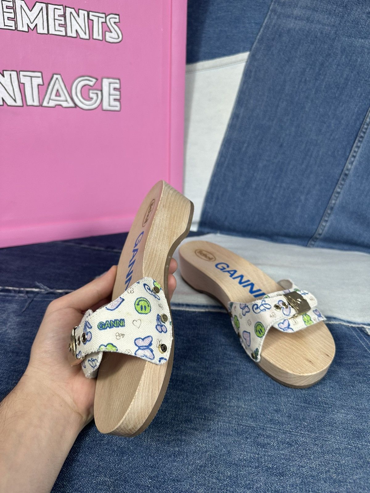 Ganni Ganni x DR. Scholl's Clog Slides Wooden Platform Sandals Size US 5 / IT 35 - 9 Thumbnail