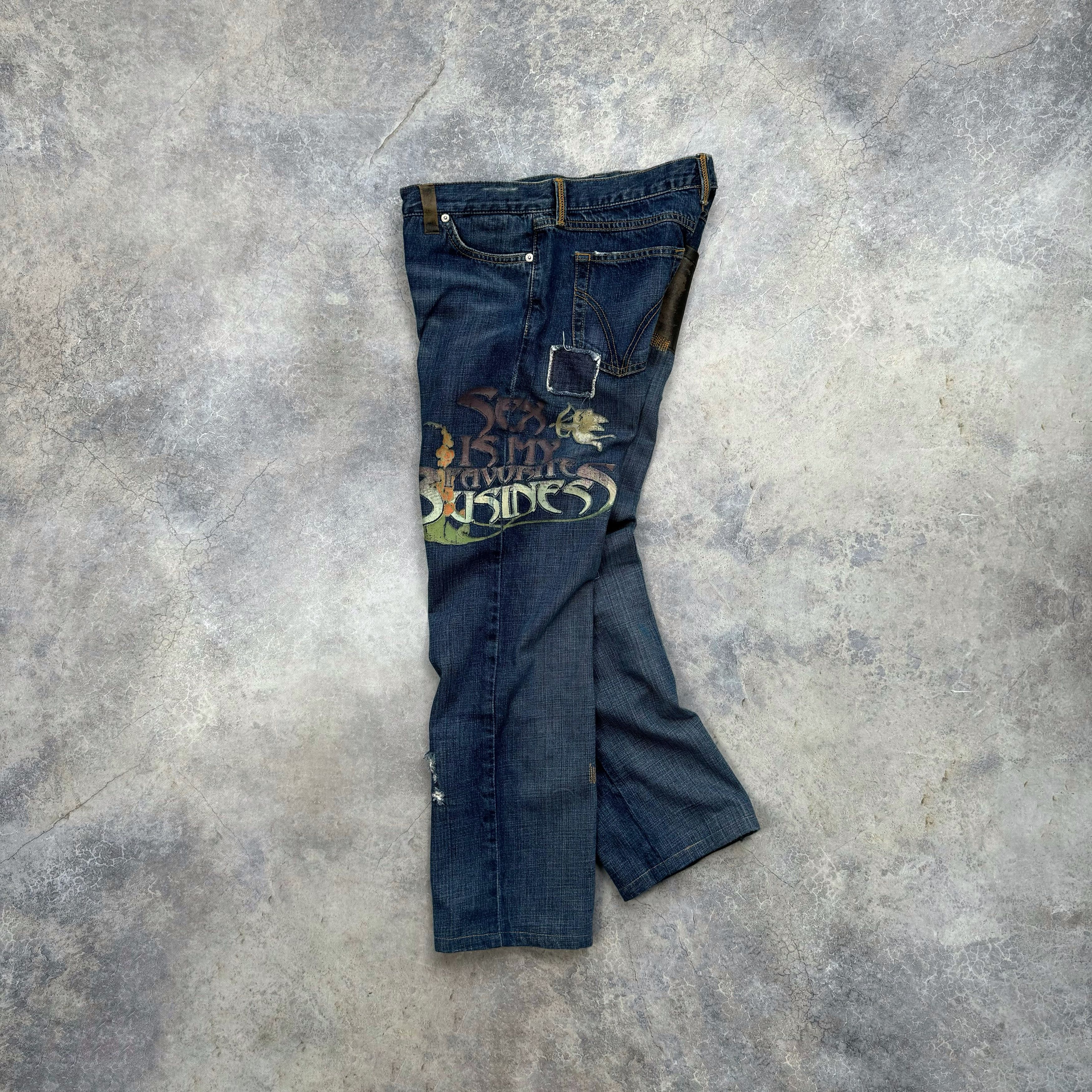 image of Distressed Denim x Dolce Gabbana Ss04 Dolce & Gabbana Sex Is My Favorite Business Jeans in Blue (Si