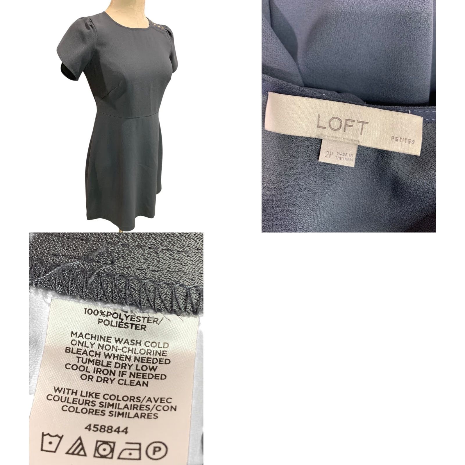 Loft LOFT Size 2P Petites Charcoal Gray A-Line Dress Button Embellished Shoulder Women Size XS / US 0-2 / IT 36-38 - 8 Thumbnail