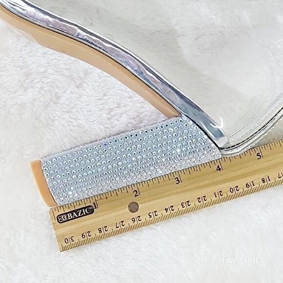 Other See Me Silver Rhinestone Laces Heels Clear Upper Open Toe An Size US 7 / IT 37 - 6 Thumbnail