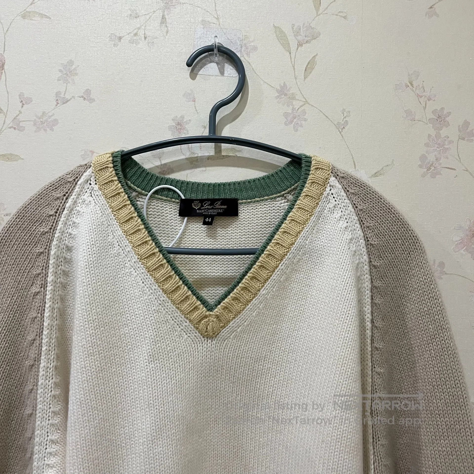 Loro Piana LORO PIANA Colorful V-neck college-style cashmere sweater| Size US S / EU 44-46 / 1 - 3 Thumbnail