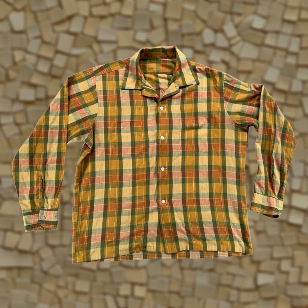 Vintage VINTAGE Madras Shirt Adult LARGE Green Yellow Orange Plaid Camp Collar 60s Pattern Button-Up Men's Size US L / EU 52-54 / 3 - 1 Thumbnail