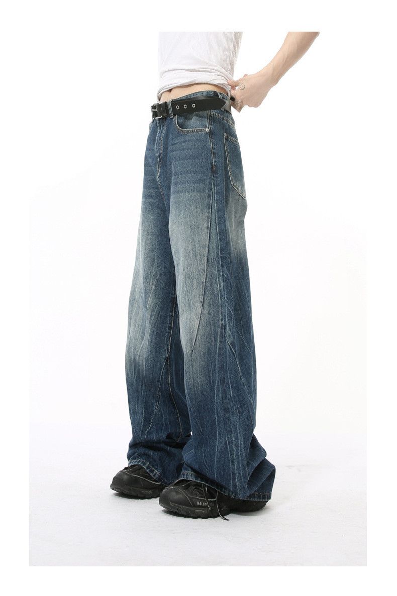 Japanese Brand × Jean Washed lightning pattern retro straight wide-leg jeans y2k Size US 34 / EU 50 - 3 Thumbnail