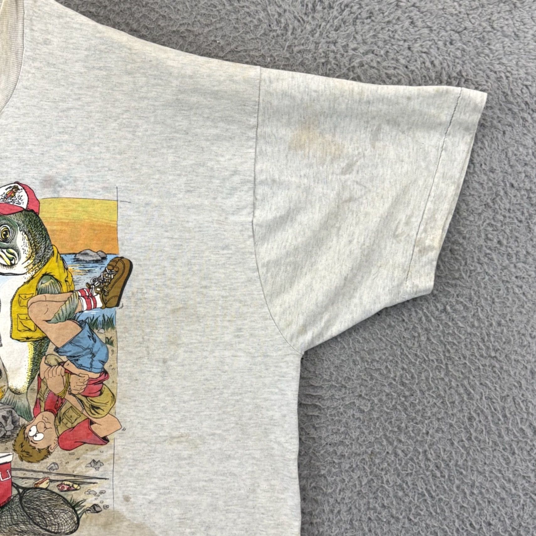 Fruit Of The Loom VINTAGE Fruit of the Loom Shirt Mens 2XL Gray Short Sleeve Graphic Print Fishing Humor 90s Flower? Size US XXL / EU 58 / 5 - 5 Thumbnail