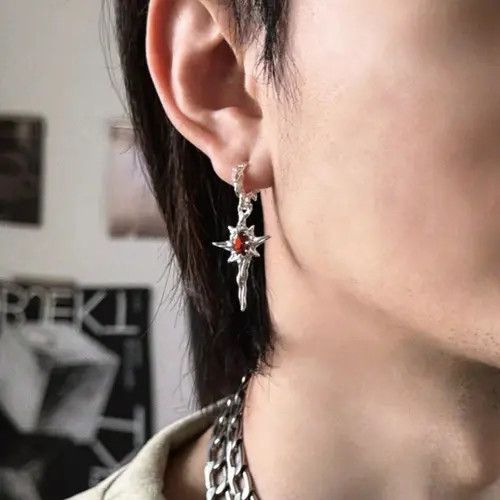 Other Silver Star Pendant Earrings with Red Gem Size ONE SIZE - 5 Thumbnail