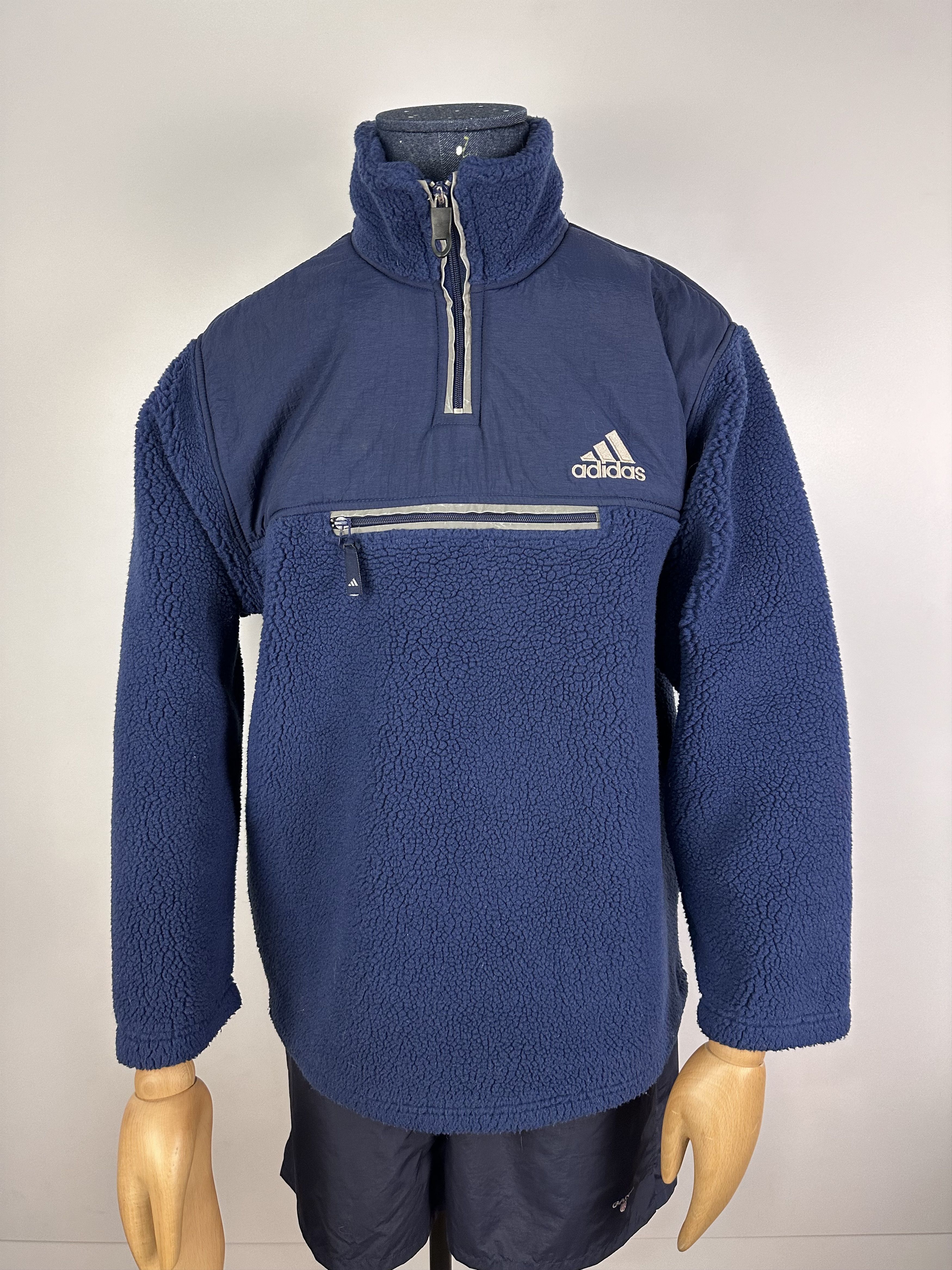 Adidas × Vintage Vintage Adidas Teddy Sherpa Fleece Quarter Zip Jacket Blue M Size US M / EU 48-50 / 2 - 2 Thumbnail