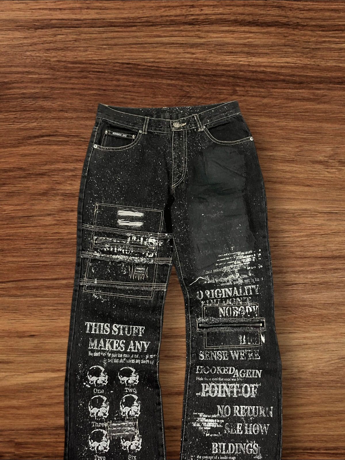 If Six Was Nine Vintage Japan Bernings Sho Skeleton Astronomical Flare Jeans Size US 28 / EU 44 - 3 Thumbnail