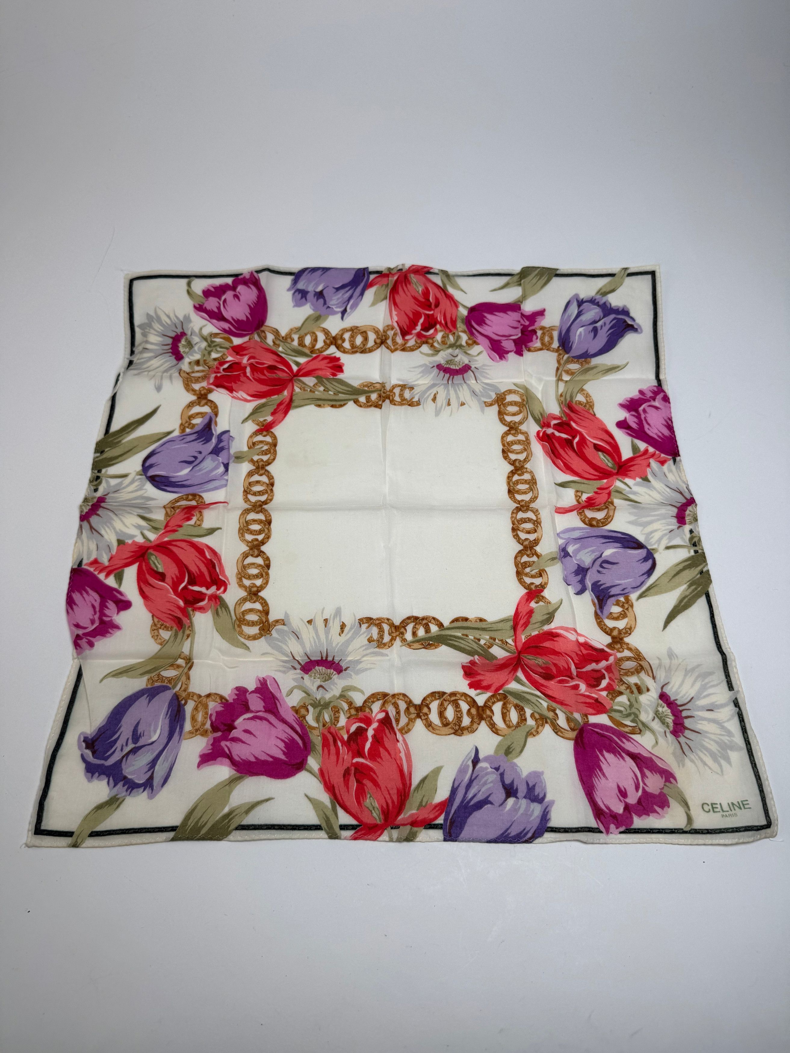 Celine Vintage Paris Floral Scarf White Red Purple Gold Size ONE SIZE - 1 Thumbnail