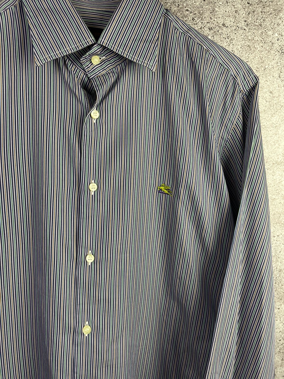 Etro Etro Milano Striped Shirt Multicolor Cotton Pegasus Logo Size US L / EU 52-54 / 3 - 2 Thumbnail