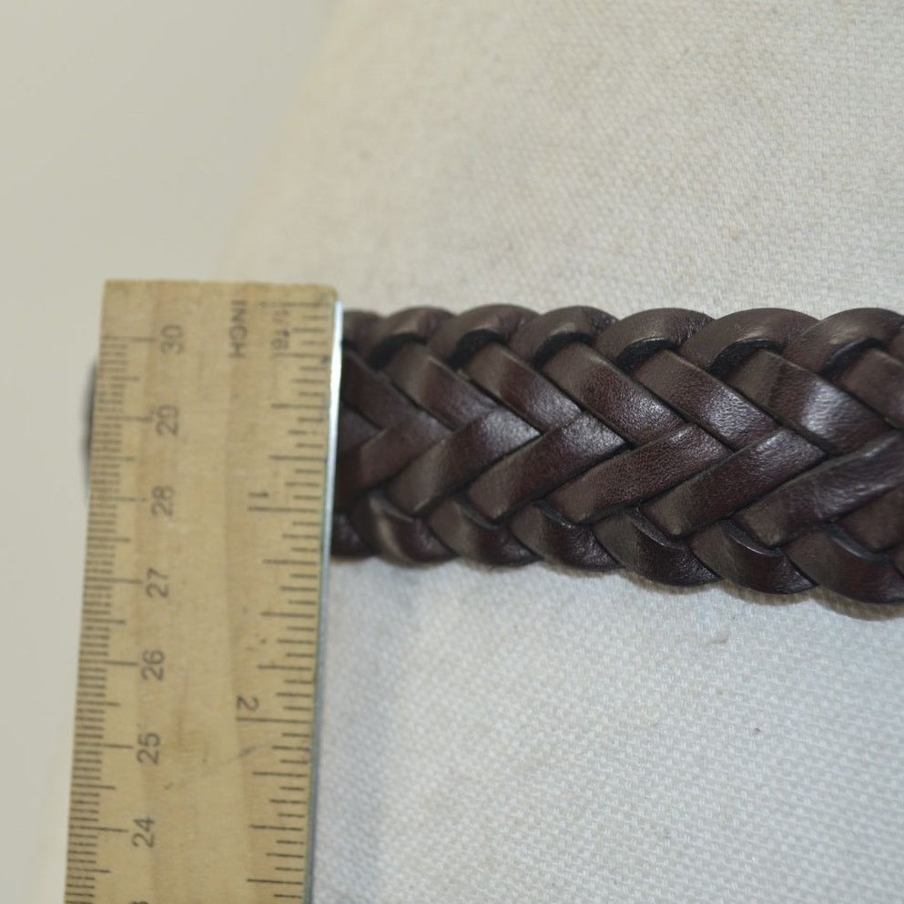 Other CRL Brown Leather Braided Weaved Men's Belt Silver Size 38 Size 38 - 2 Thumbnail