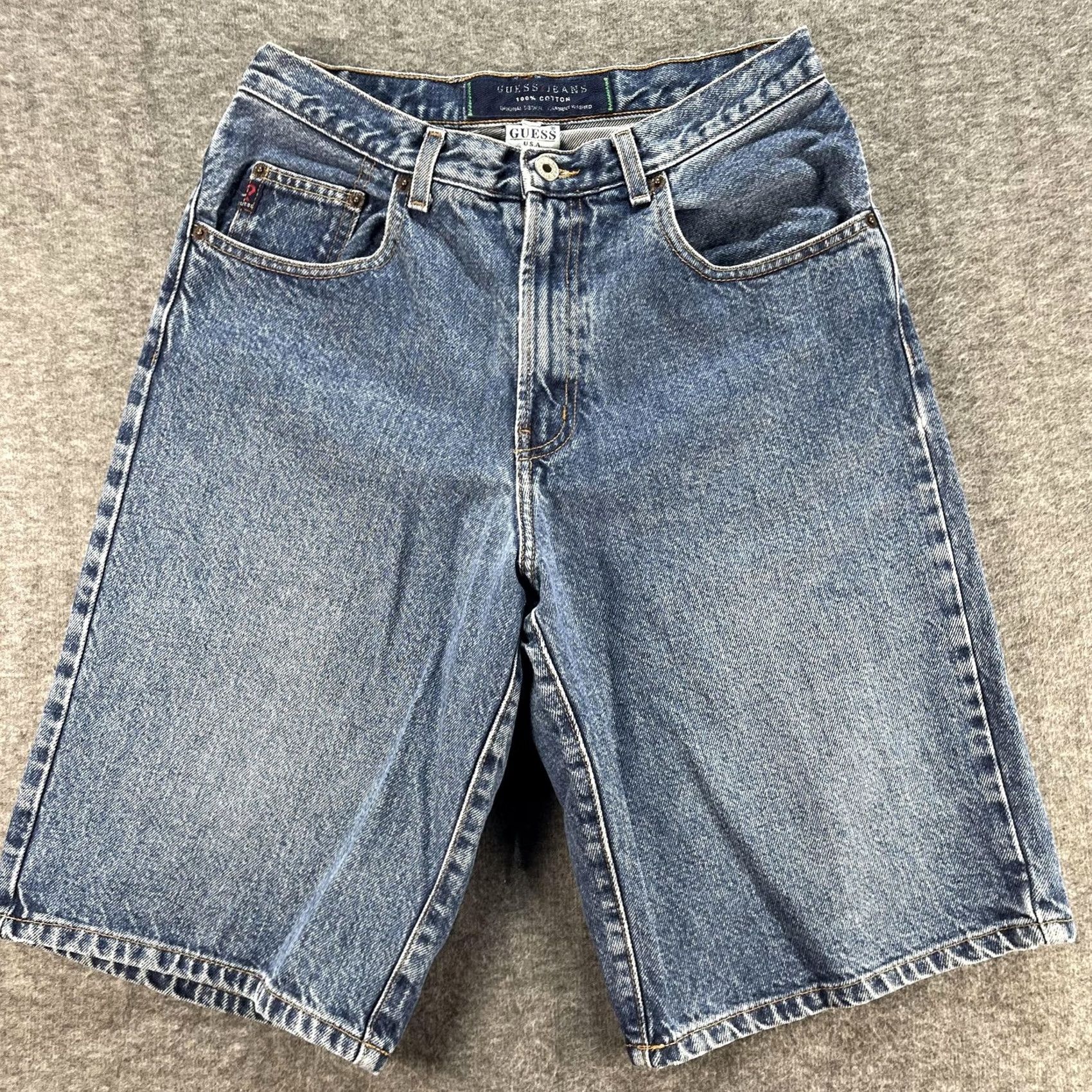 Guess VINTAGE GUESS Jeans Shorts Bermuda Mens 29 Blue Denim Made in USA Triangle Patch 90s Men Casual 29 Blue Denim Shorts Gu ess Jeans Size US 29 - 2 Thumbnail