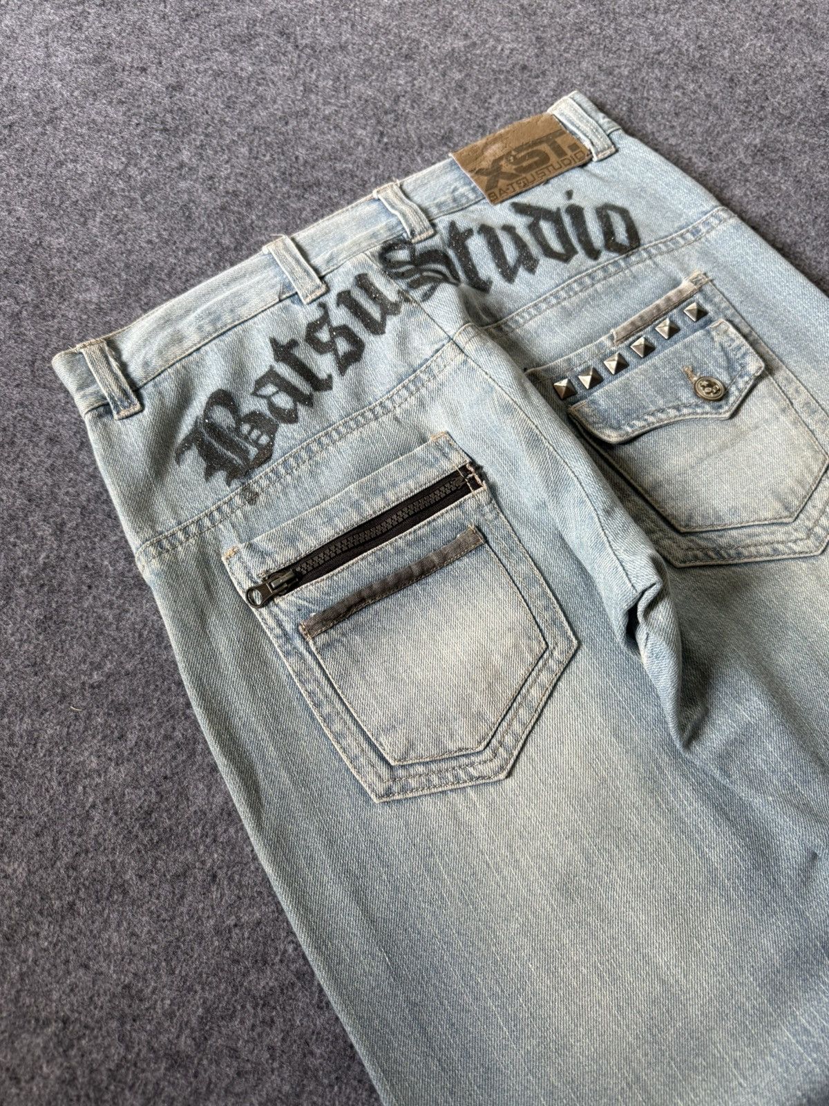 Hysteric Glamour × Japanese Brand × PPFM Ba-tsu Studio Japan Studded Patched Loose Straight Jeans Size US 29 - 8 Thumbnail