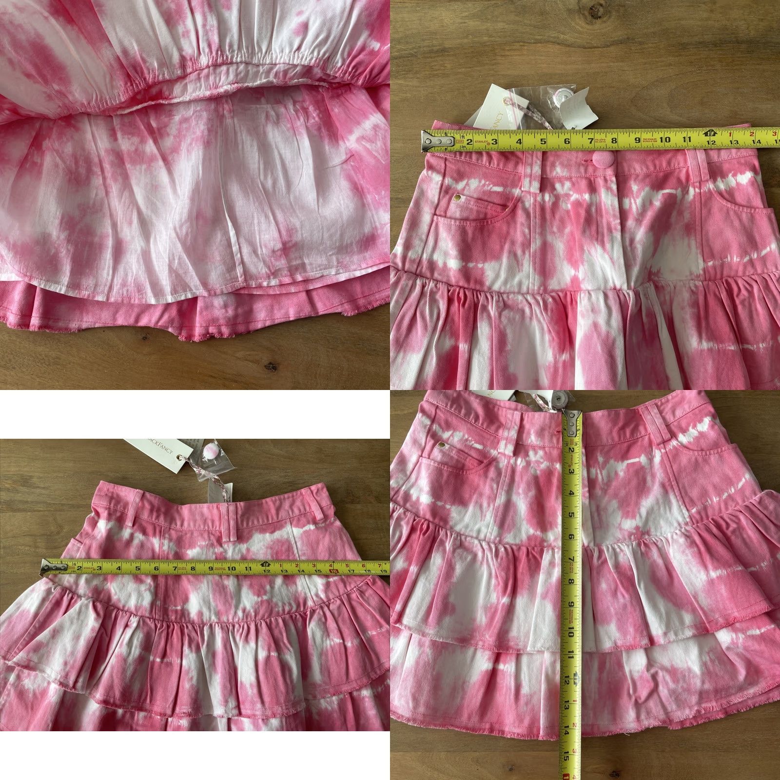 LoveShackFancy LoveShackFancy Mini Skirt Women Size 4 Pink Denim Cotton Tie Dye Ruffle Short Stitch Skirt Cottage Coquette Spring Summer 4 Womens Size 27" / US 4 / IT 40 - 8 Thumbnail