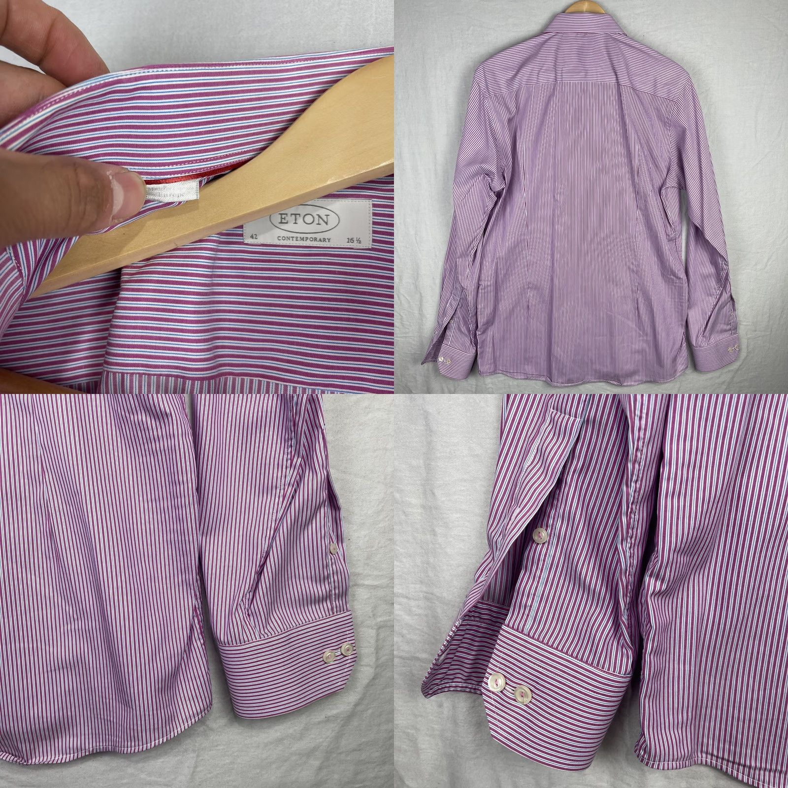 Eton Eton Dress Shirt Mens 42 16.5 Pink Stripes Button Up Long Sleeve Shirt Size 42R - 8 Thumbnail