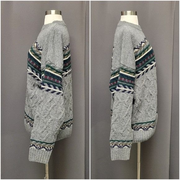Vintage Vintage 90s y2k Gray Wool Dadcore Fair Isle lcelandic Ski Ap Size US L / EU 52-54 / 3 - 3 Thumbnail