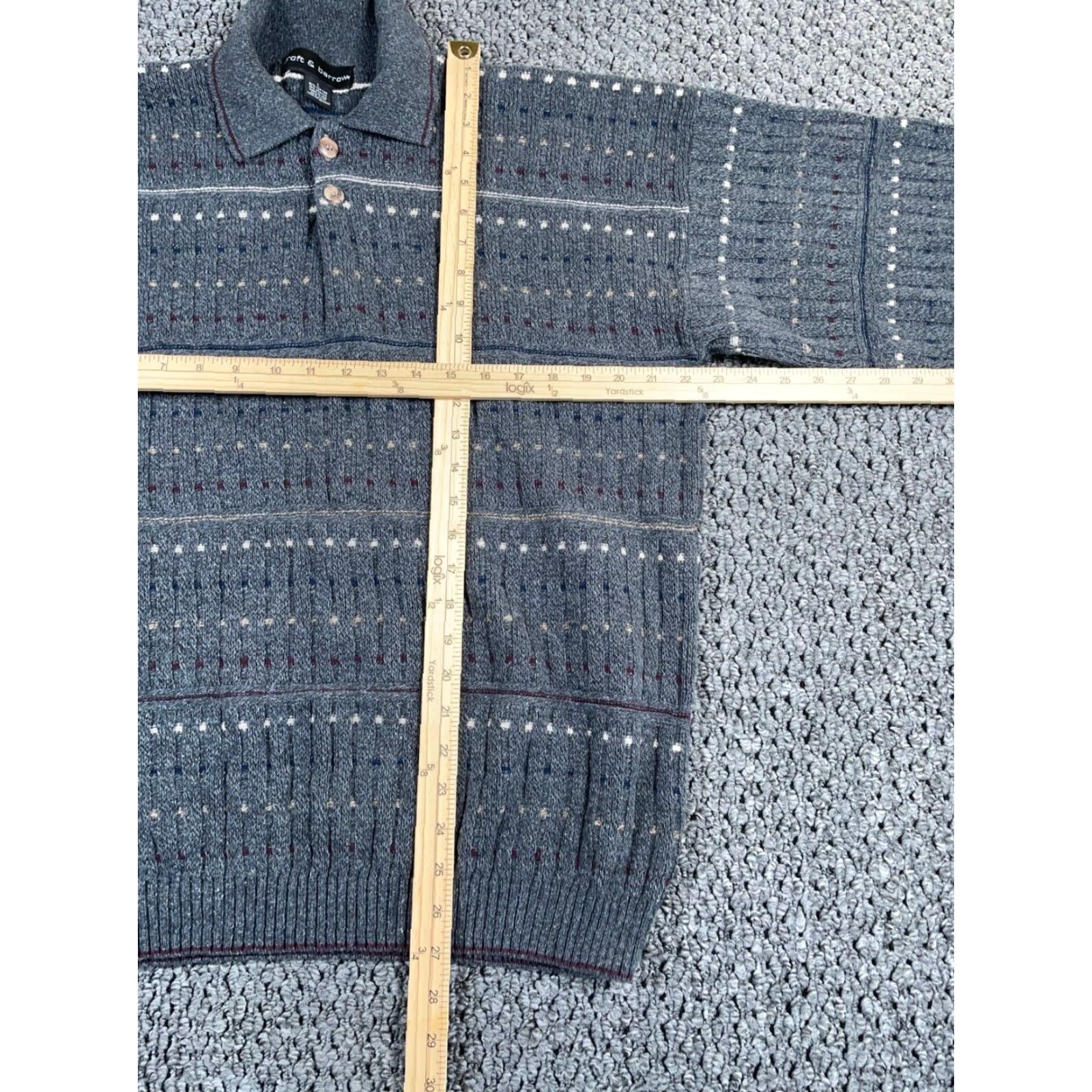 Vintage VTG 90s Collared Sweater Adult Large Gray Dotted Striped Pattern Chunky Knit Dad Size US L / EU 52-54 / 3 - 4 Thumbnail
