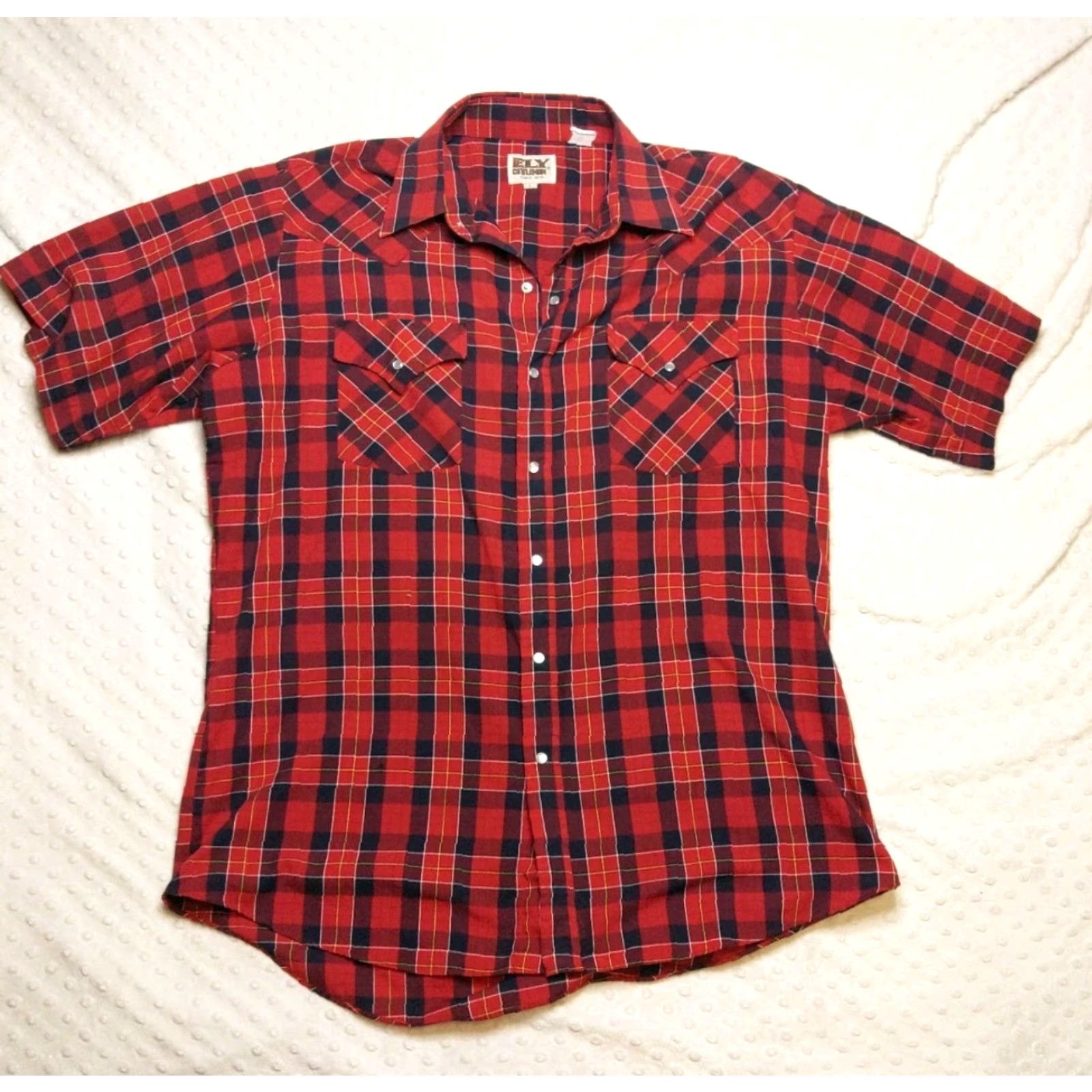 Vintage Ely Cattleman Western Red Plaid Shirt Mens L Short Sleeve Pearl Snap Cowboy Western 90s USA Buttons Pockets Cotton Blend Vintage Size US L / EU 52-54 / 3 - 2 Thumbnail
