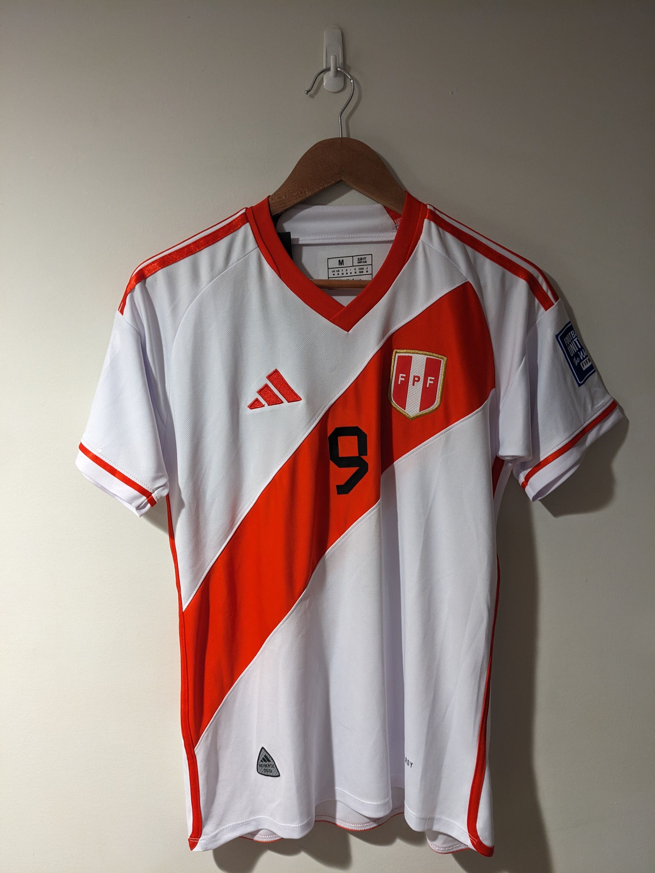 Vintage Adidas George #9 FPF Peru Home Red White Medium Jersey Size US M / EU 48-50 / 2 - 3 Thumbnail