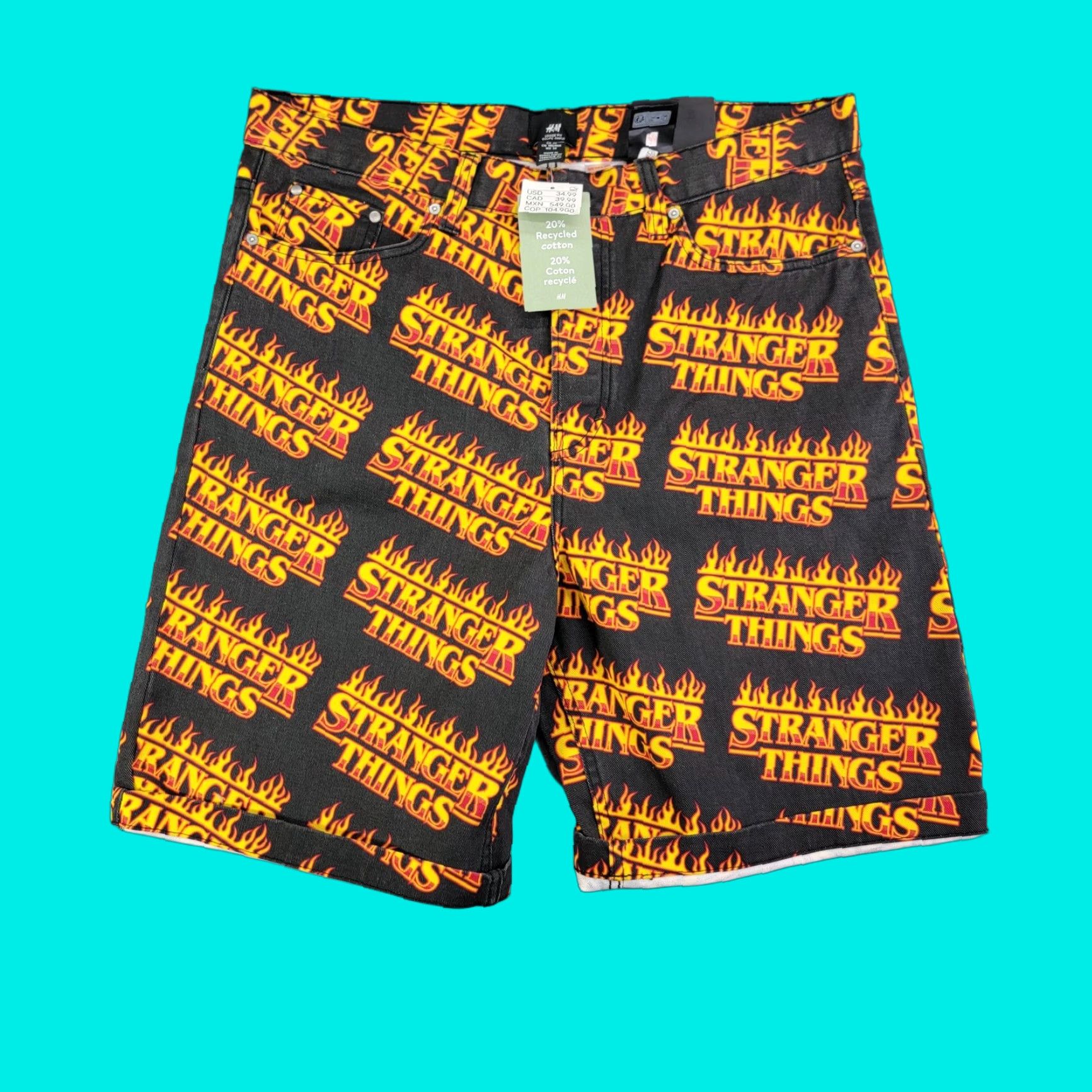 H&M VINTAGE H&M Shorts Mens 34 Black Denim Stranger Things Loose Fit Bermuda Netflix 5-Pocket Design Geometric Dark Wash Mens Size US 34 / EU 50 - 1 Thumbnail
