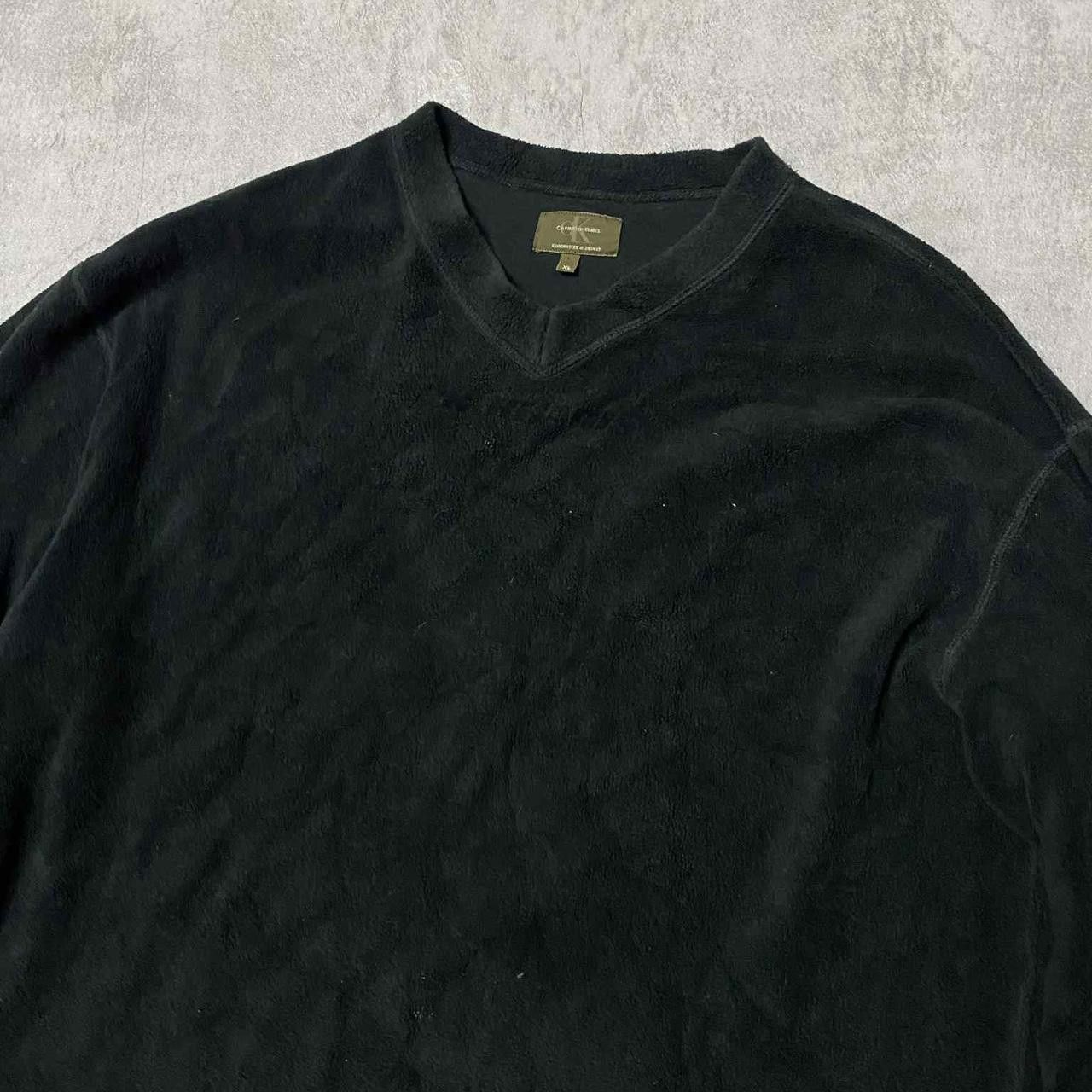 Calvin Klein Black velvet V-neck sweatshirt #velvet #vneck Size US XL / EU 56 / 4 - 2 Thumbnail