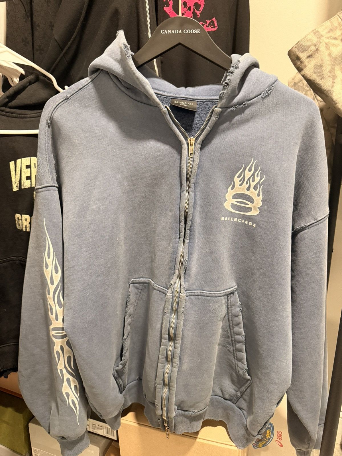 Balenciaga Blue Unity Flame Hoodie Extra Small