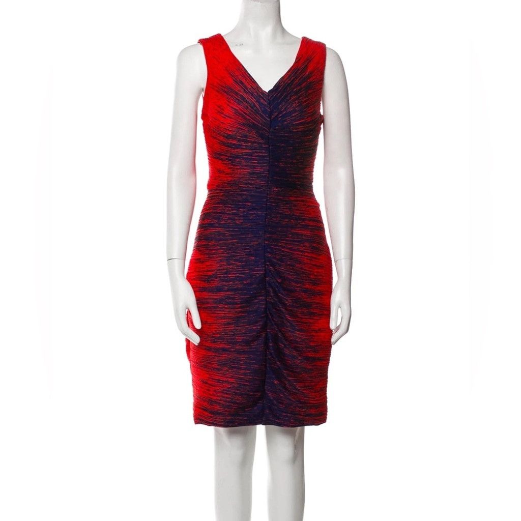 Halston Heritage Halston Sondra Red and Ultraviolet Ruched Bodycon Dress US 2 Size XS / US 0-2 / IT 36-38 - 2 Thumbnail