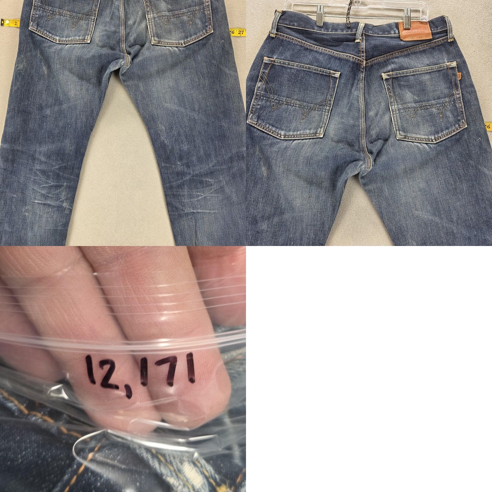 Edwin Edwin Jeans Mens 33x30 Blue Regular Straight 505 Denim Honeycomb Whiskers Fits Size US 33 - 10 Thumbnail