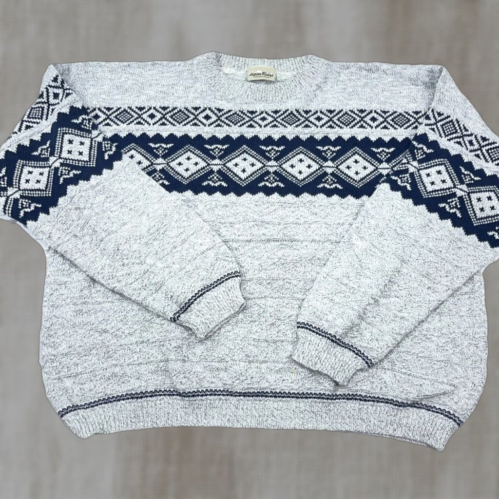 Vintage VINTAGE Alpine Ridge Sweater Men M Gray Blue Knit Nordic 90s Logo Geometric Crew Neck Pullover All Seasons Heavyweight Knitwear Mens Size US M / EU 48-50 / 2 - 1 Thumbnail