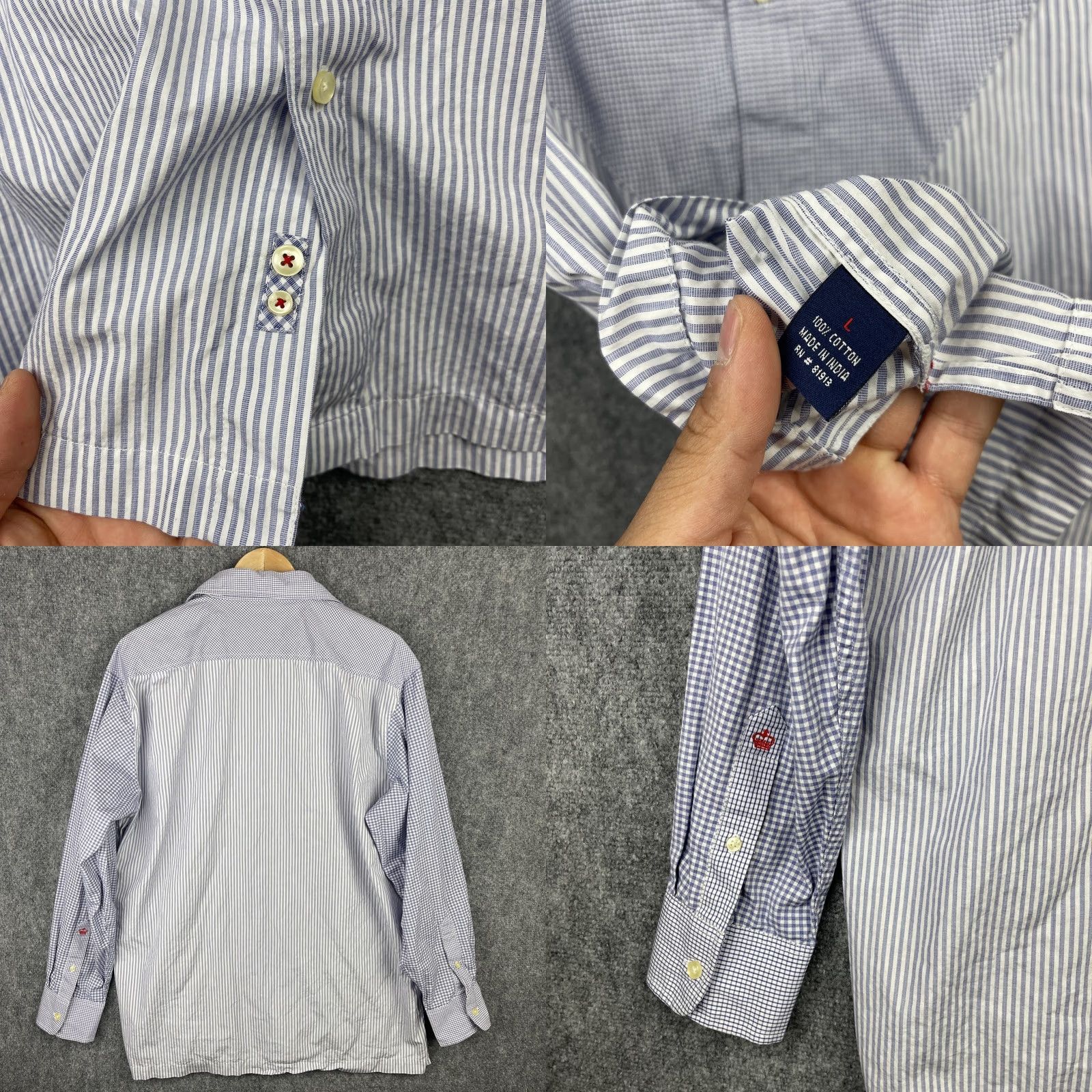 Robert Graham Robert Graham Shirt Mens Large Blue Patchwork Stripes Check Gingham Button Up Size US L / EU 52-54 / 3 - 9 Thumbnail