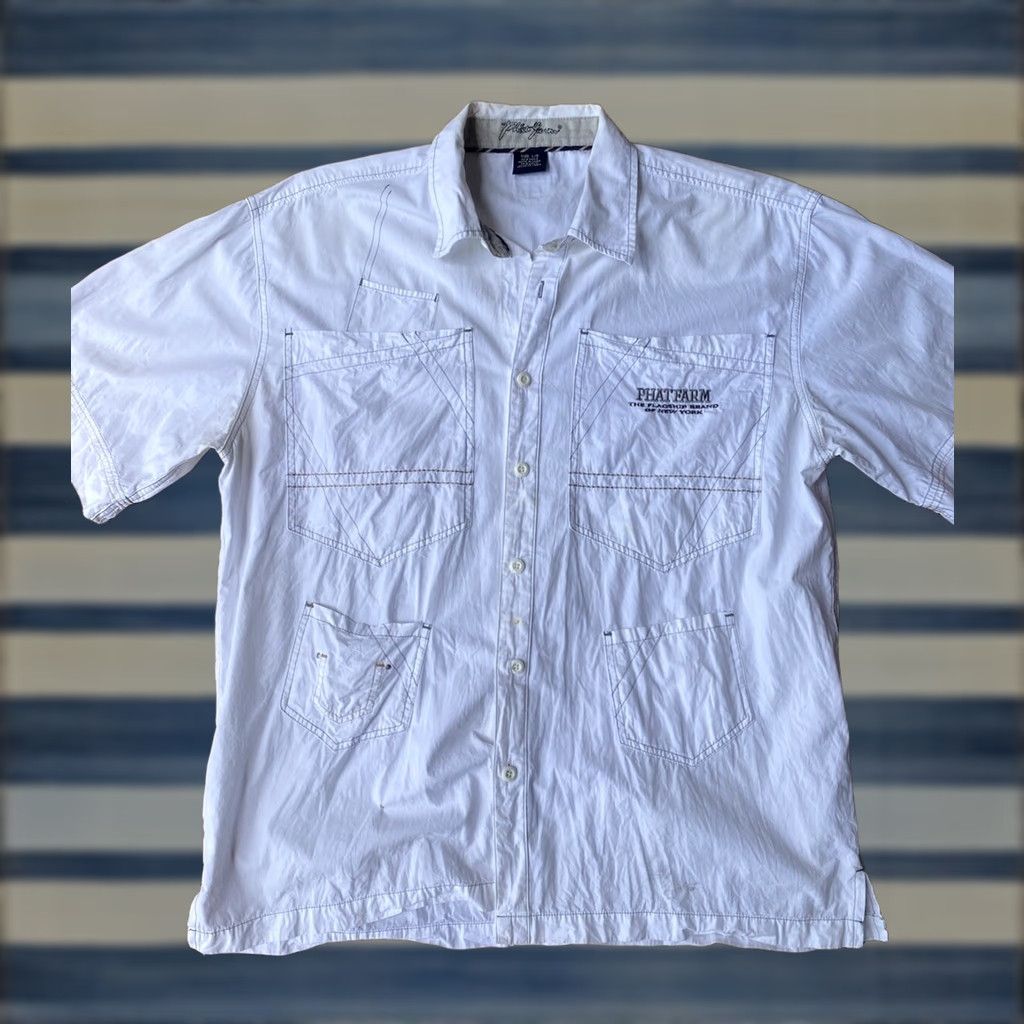Phat Farm VINTAGE Phat Farm Button Up Shirt Large White Ye2K Hip Hop Grunge Shirt Size US L / EU 52-54 / 3 - 1 Thumbnail