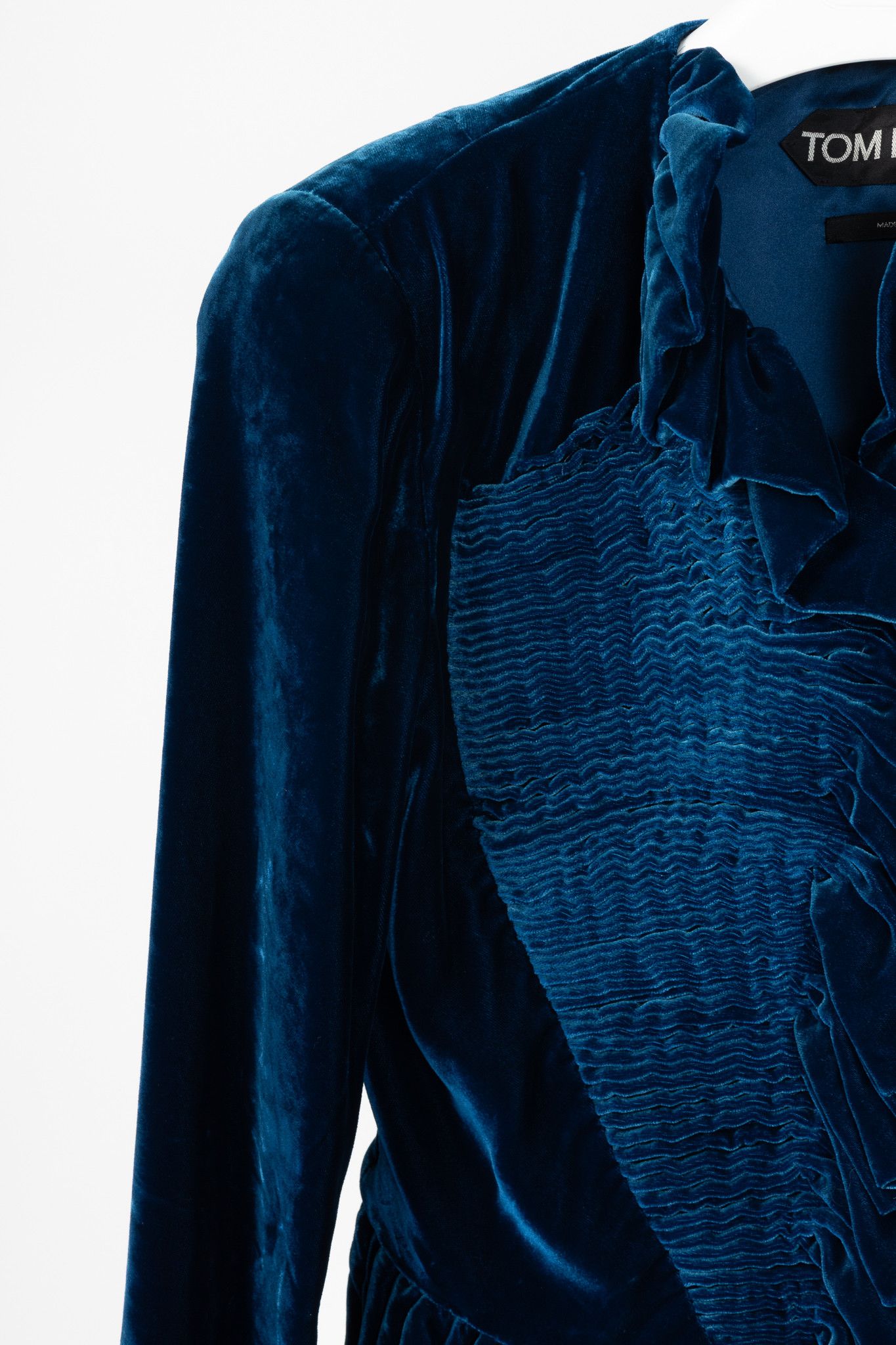 Tom Ford Tom Ford AW11 Blue Velvet Pleated Ruffle Peplum Jacket Size L / US 10 / IT 46 - 5 Thumbnail