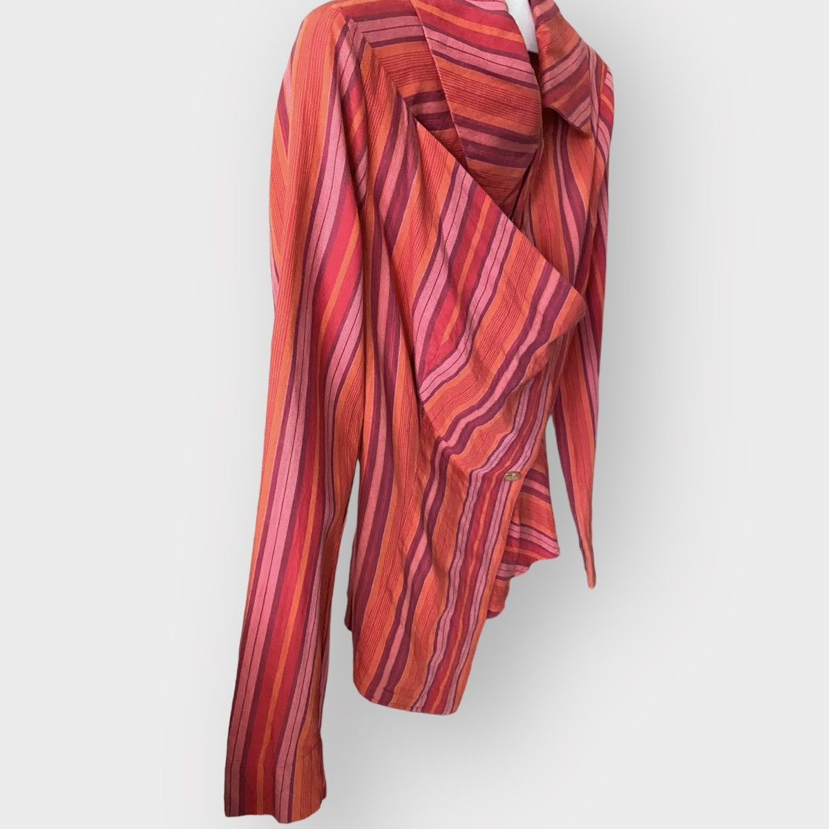 Vintage × Vivienne Westwood Vintage AW00 Red Striped Asymmetric Blouse Size L / US 10 / IT 46 - 3 Thumbnail