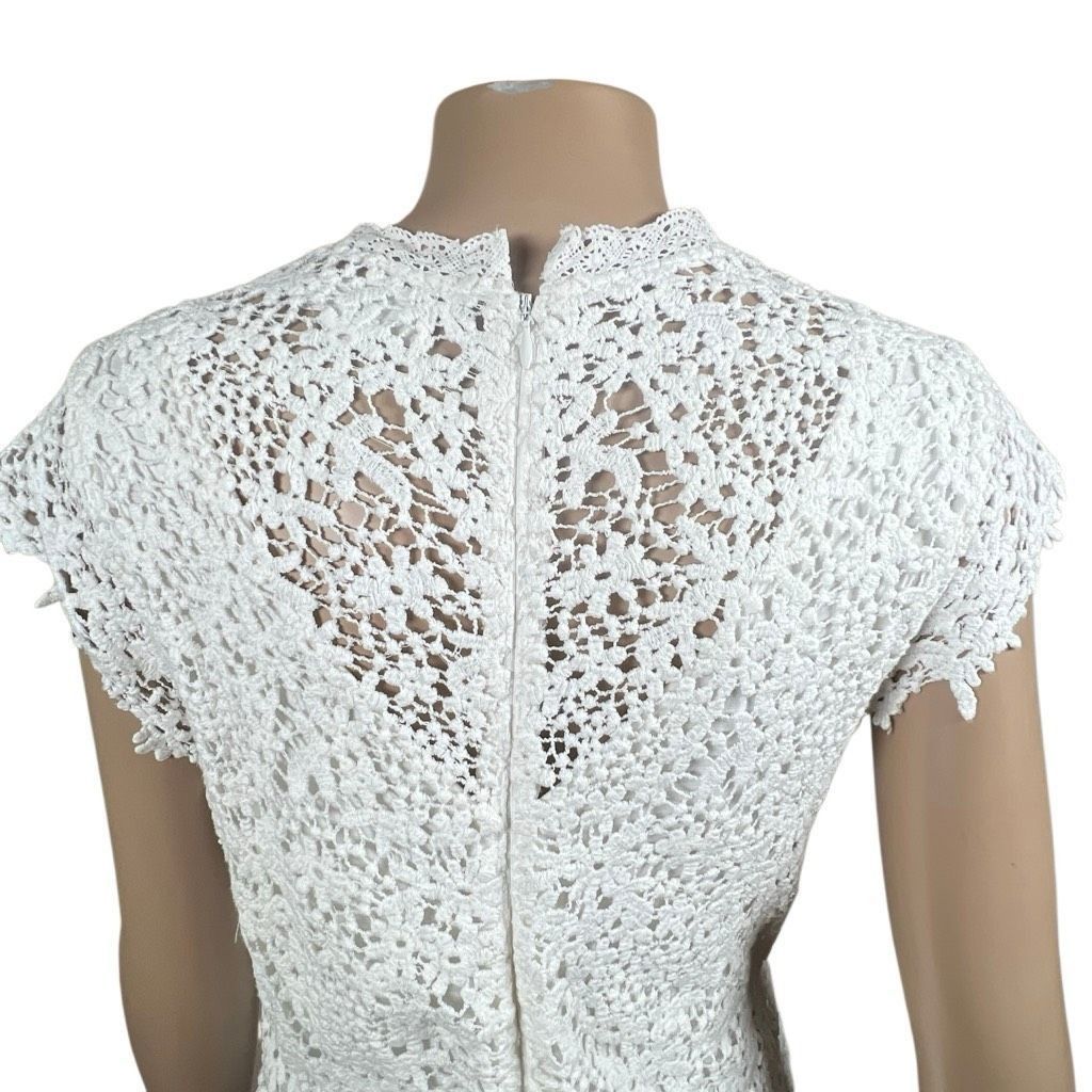Velvet Velvet by Graham & Spencer White Crochet Lace Midi Dress Lined Size M (042) Size M / US 6-8 / IT 42-44 - 6 Thumbnail