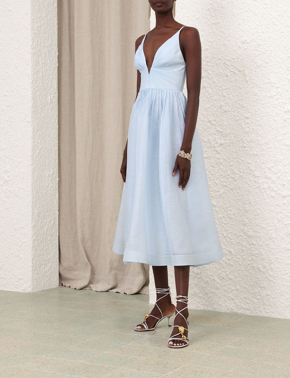 Zimmermann oc11z0226 Illuminate V Neck Midi Dress In Mint Blue Size L / US 10 / IT 46 - 3 Thumbnail