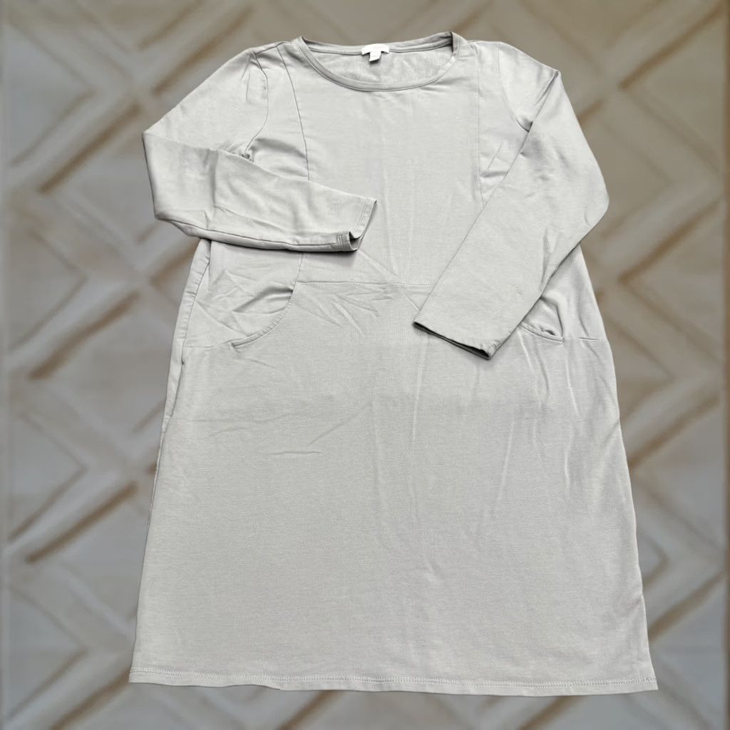J. Jill VINTAGE? No — Pure Jill Midi Shift Dress Womens S Gray Long Sleeve Pockets Cotton Modal, J. Jill, Knit, Casual Shift Dress Size S / US 4 / IT 40 - 1 Thumbnail