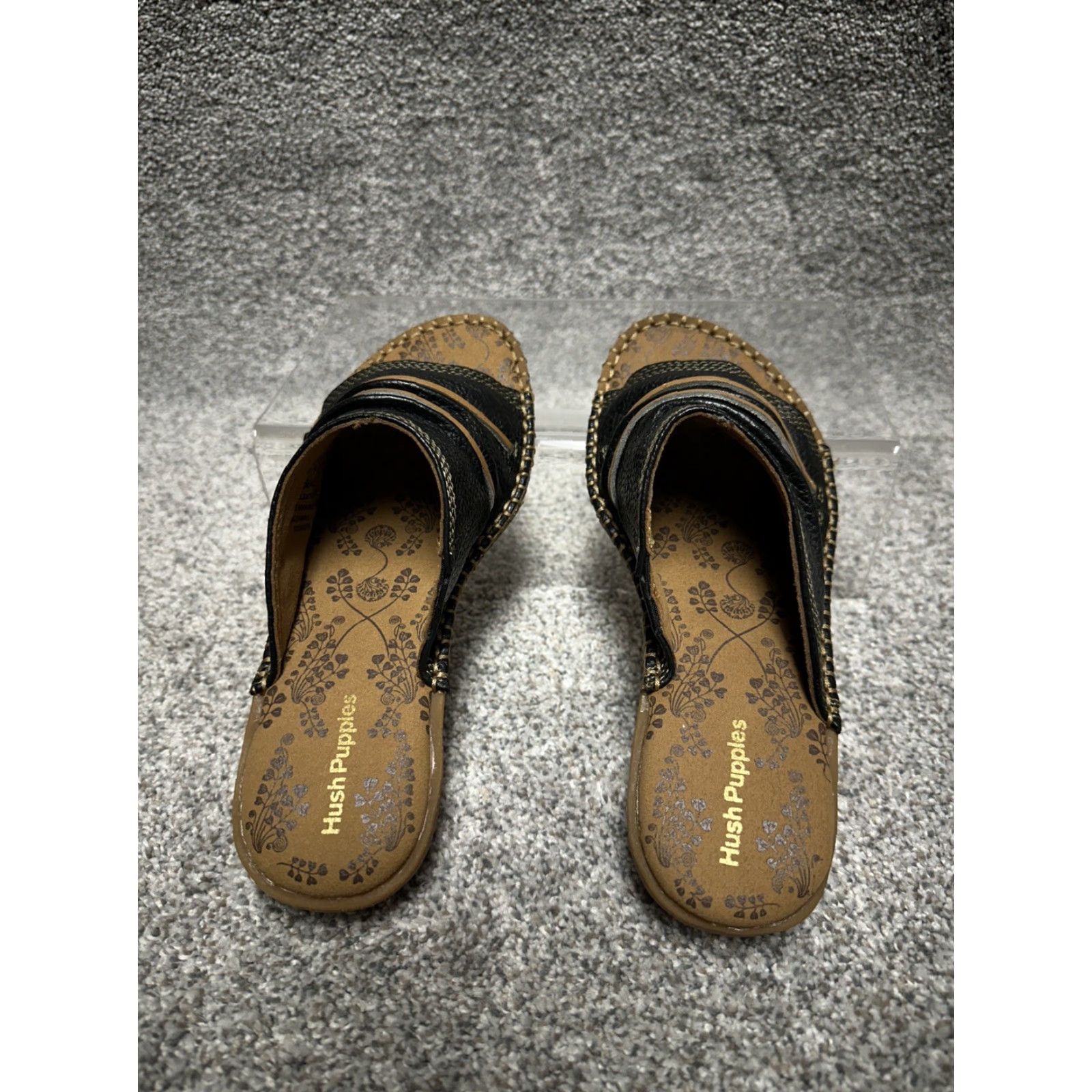 Hush Puppies VINTAGE Hush Puppies Leather Slides Womens 8.5 Black Wedge Comfort Cushioned Resort Y2K Slides Womens Size US 9 / IT 39 - 7 Thumbnail