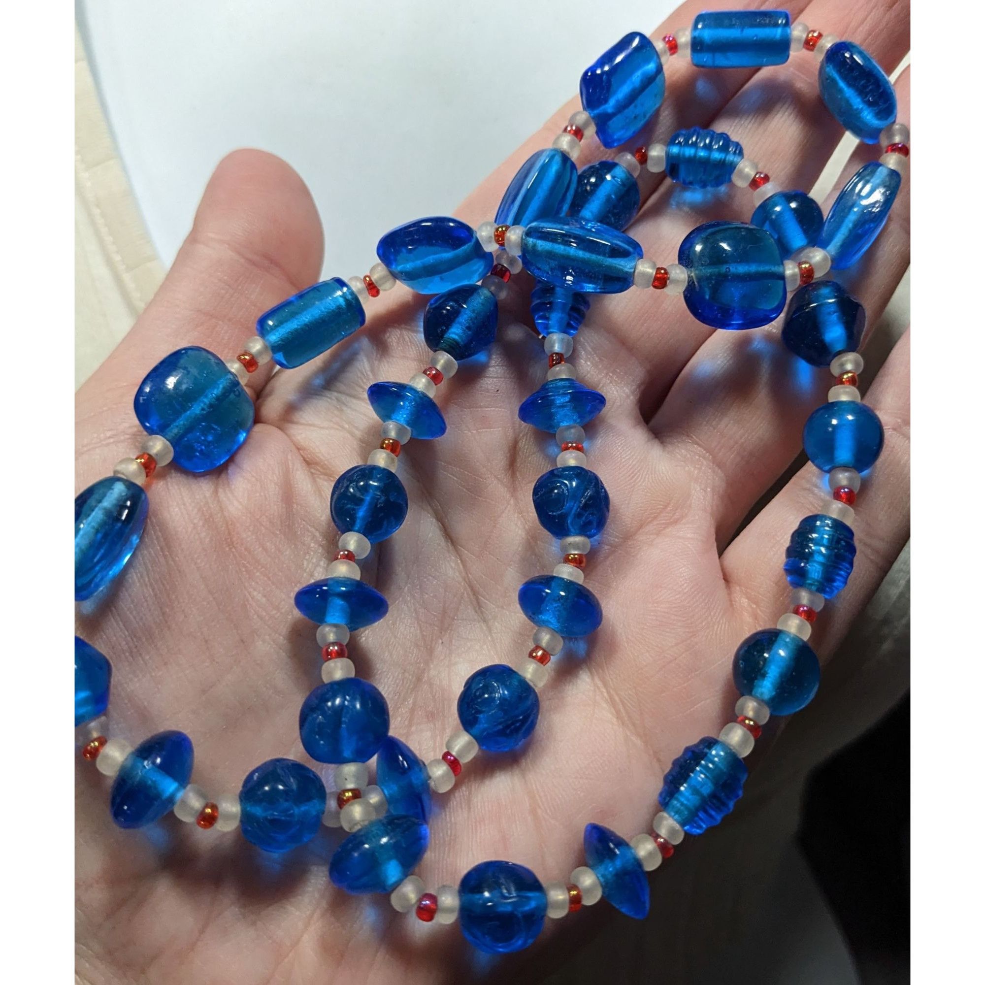 Other Vintage Handmade Blue Glass Beaded Necklace Size ONE SIZE - 3 Thumbnail