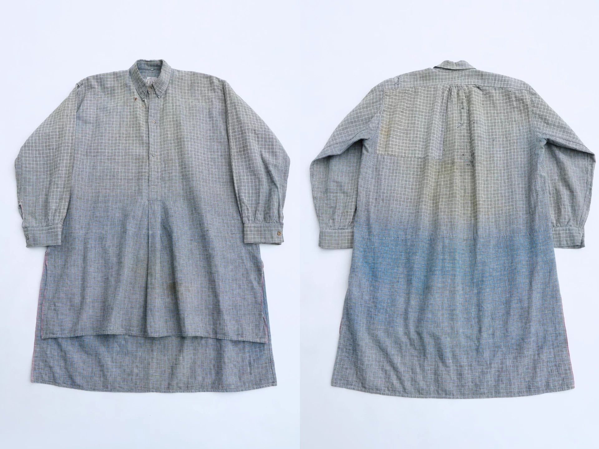 Other European Antique 50Y Check Gradation Boro Pullover Shirt Size XL / US 12-14 / IT 48-50 - 8 Thumbnail