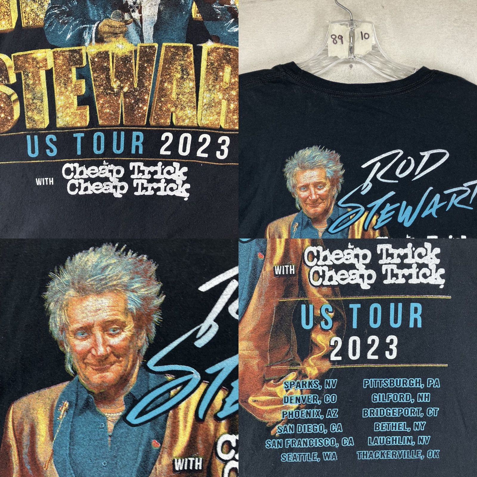RODA Rod Stewart Cheap Trick Band Tour T-Shirt XL Black Lightweight Cotton Rock Music Retro Unisex Size US XL / EU 56 / 4 - 8 Thumbnail