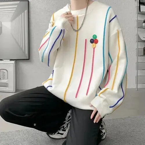 Japanese Brand Sweater Men Patchwork Color Tassels Knitted Size US L / EU 52-54 / 3 - 3 Thumbnail