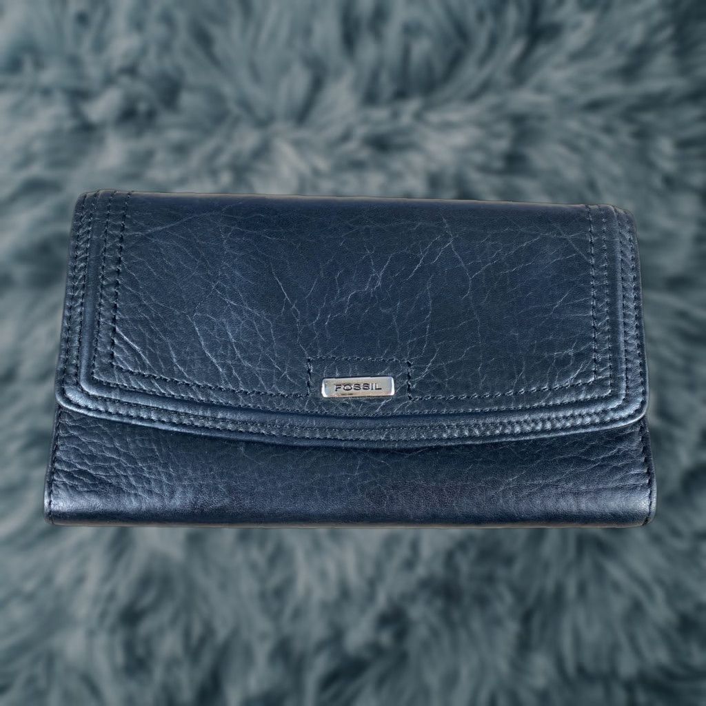 Fossil Fossil Wallet Womens Black Genuine Leather Tri Fold Clutch Size ONE SIZE - 1 Thumbnail