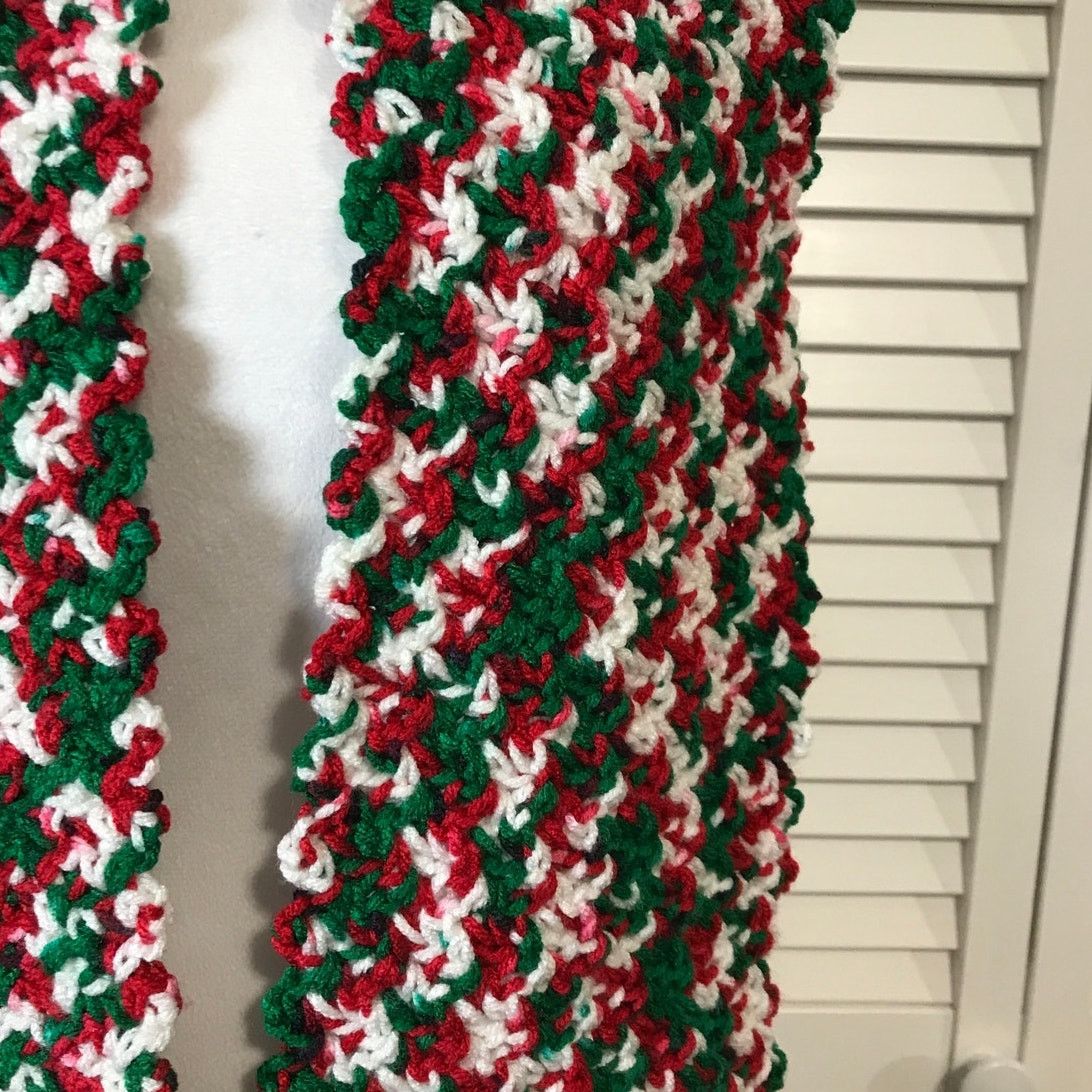Handmade NWT Handmade Crocheted Christmas Theme Beanie & Scarf 52” Size ONE SIZE - 3 Thumbnail