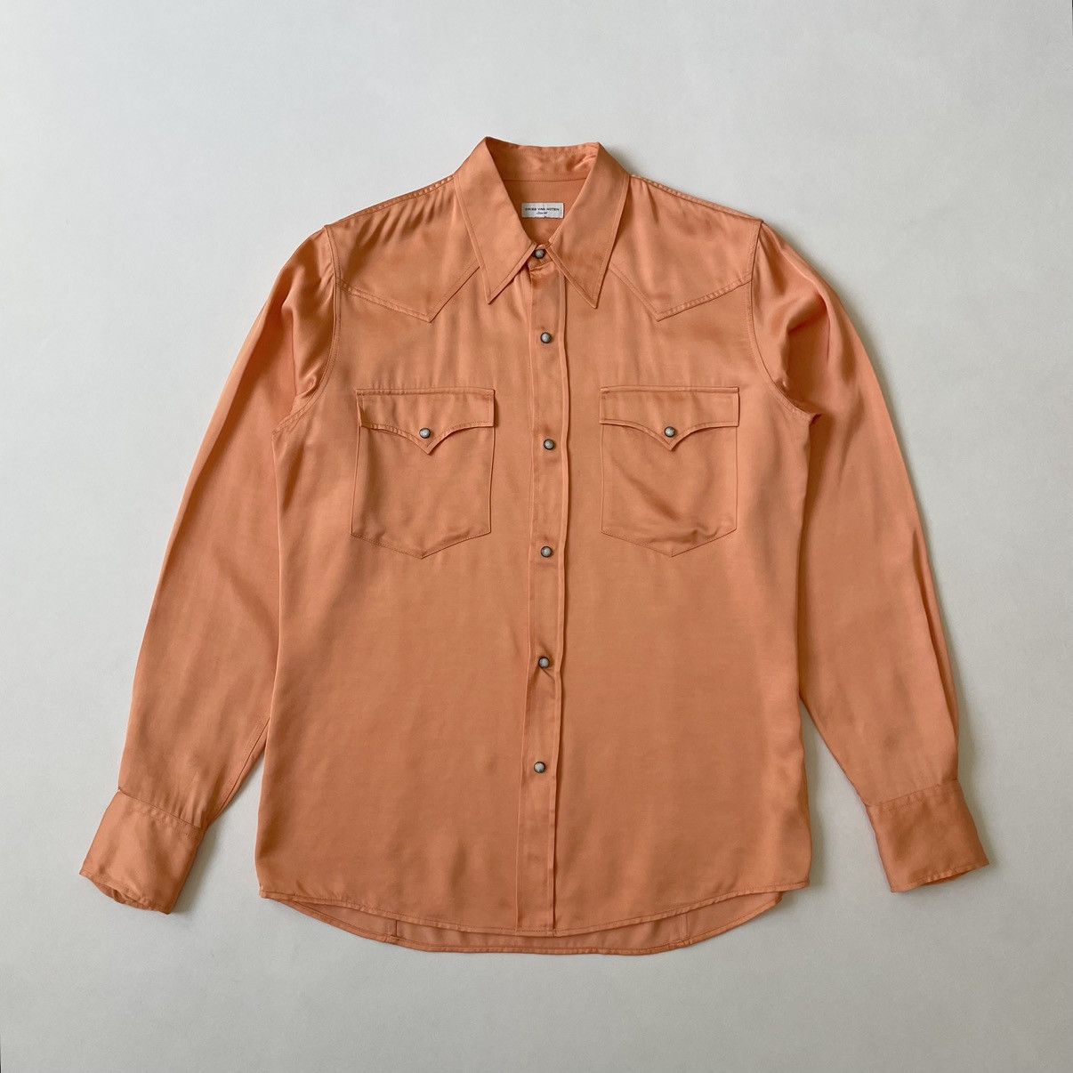 Dries Van Noten Salmon Peach Satin Western Shirt Size US M / EU 48-50 / 2 - 17 Thumbnail