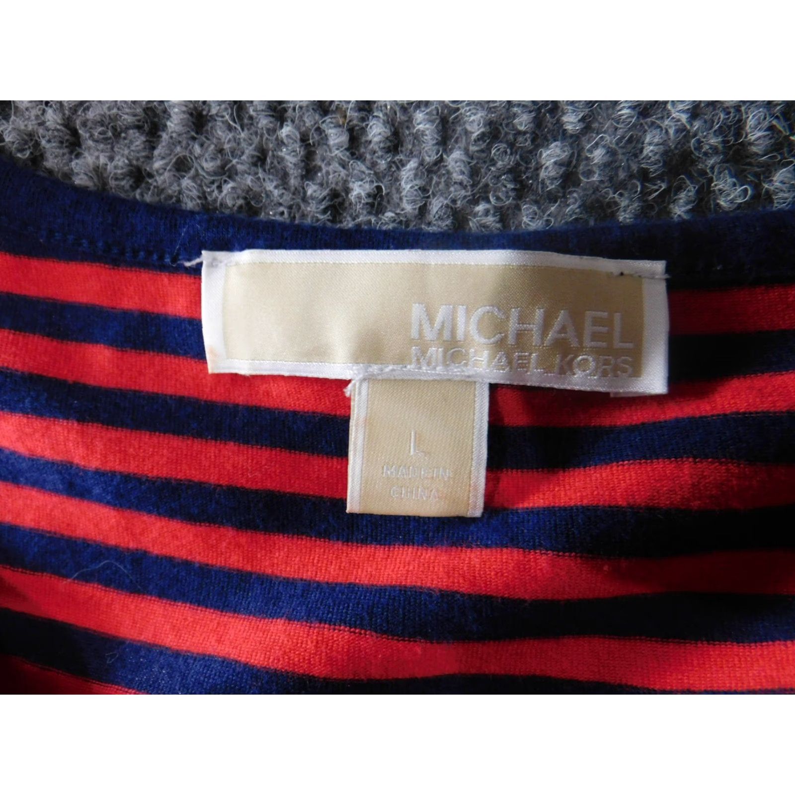 Michael Kors Michael Kors Dress Large Red Striped Womens Knit A-Line Knee Length Casual Round Neck Long Sleeve Pullover Cotton Viscose Stretch Size L / US 10 / IT 46 - 4 Thumbnail