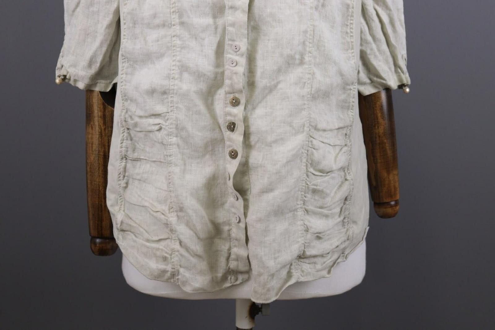 Designer Bottega Beige Mesh Floral Shirt Blouse Tunic Size M Size M / US 6-8 / IT 42-44 - 5 Thumbnail