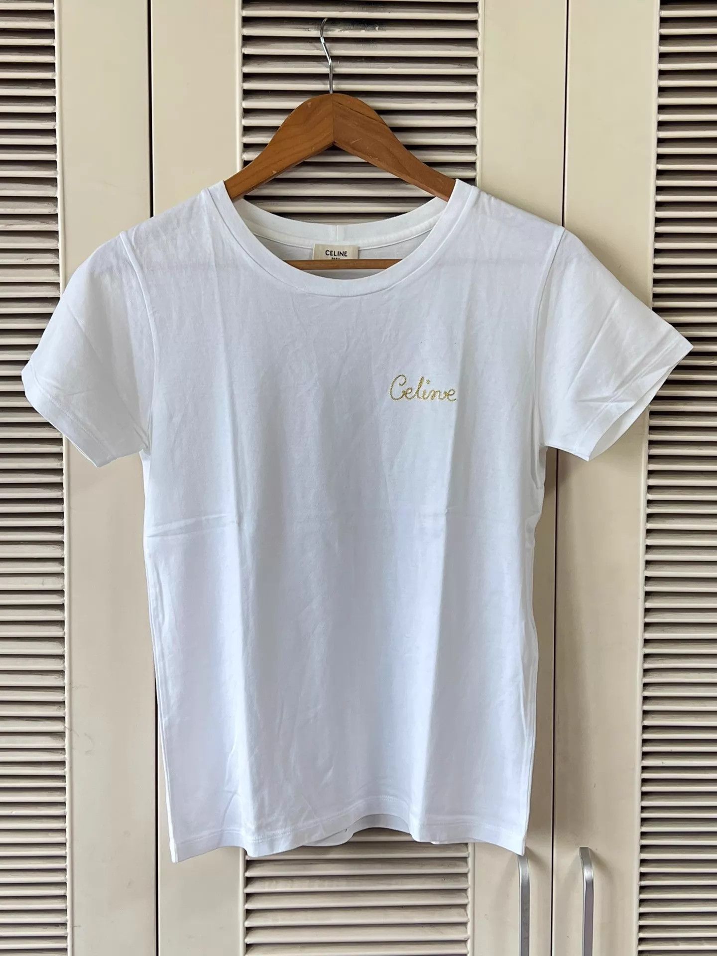 Celine Celine short-sleeve T-shirt white XS gold logo Size XS / US 0-2 / IT 36-38 - 1 Thumbnail