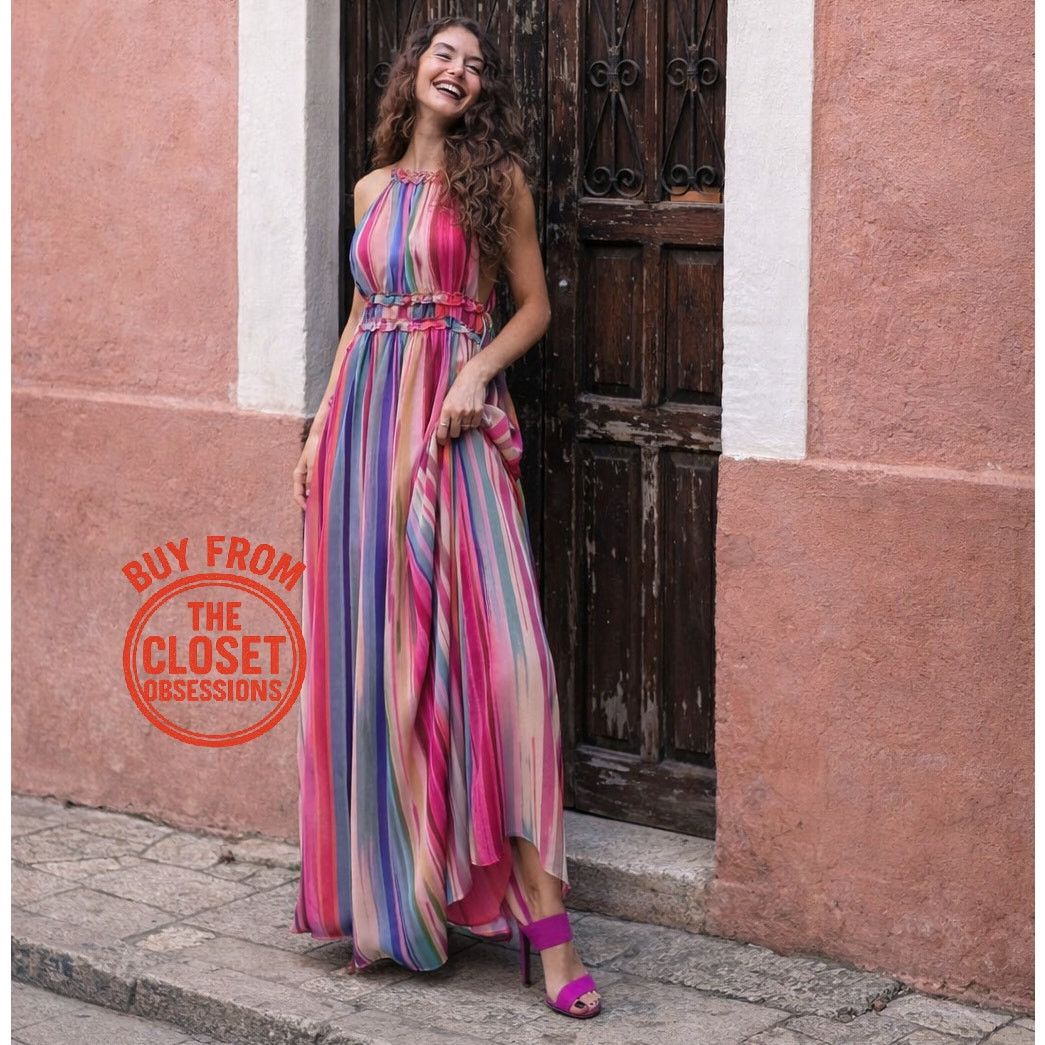 Mango MANGO Resort Stripe Halter Maxi Vacation Dress NWT Size S / US 4 / IT 40 - 7 Thumbnail
